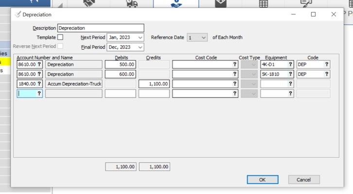 Screenshot of standard journal entry screen