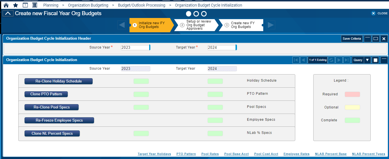 New Planning Screen