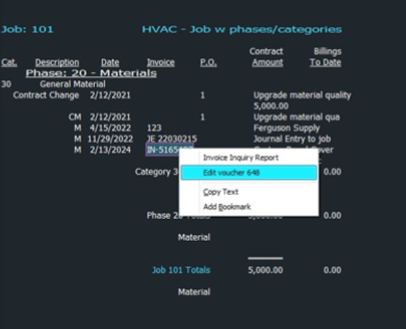 AP Details in the Job Cost Details Report