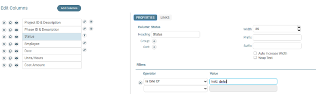 Widget Add Columns