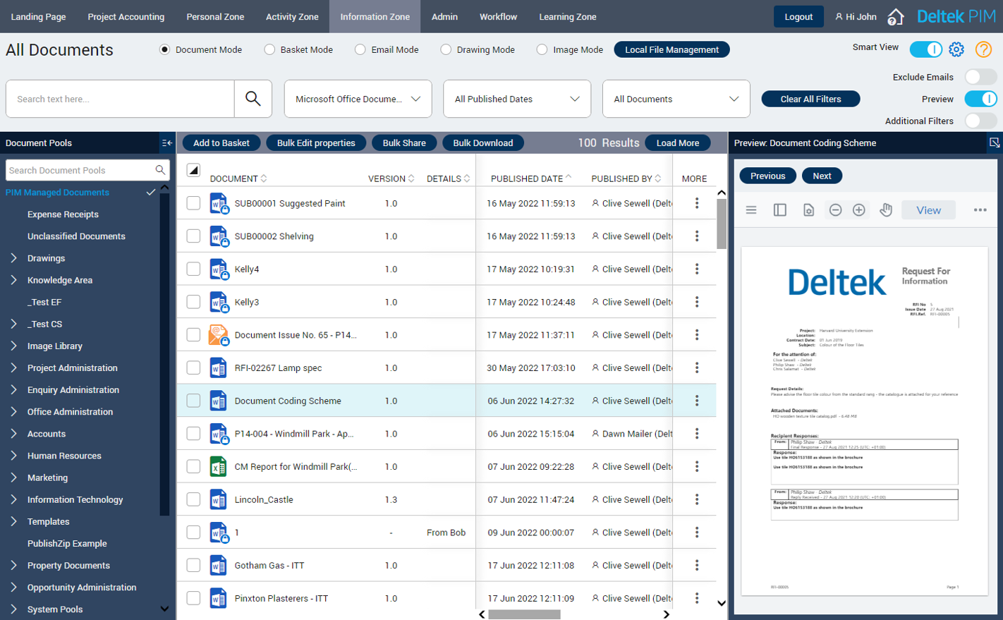 Deltek PIM new feature to find MS office files faster with preview panes