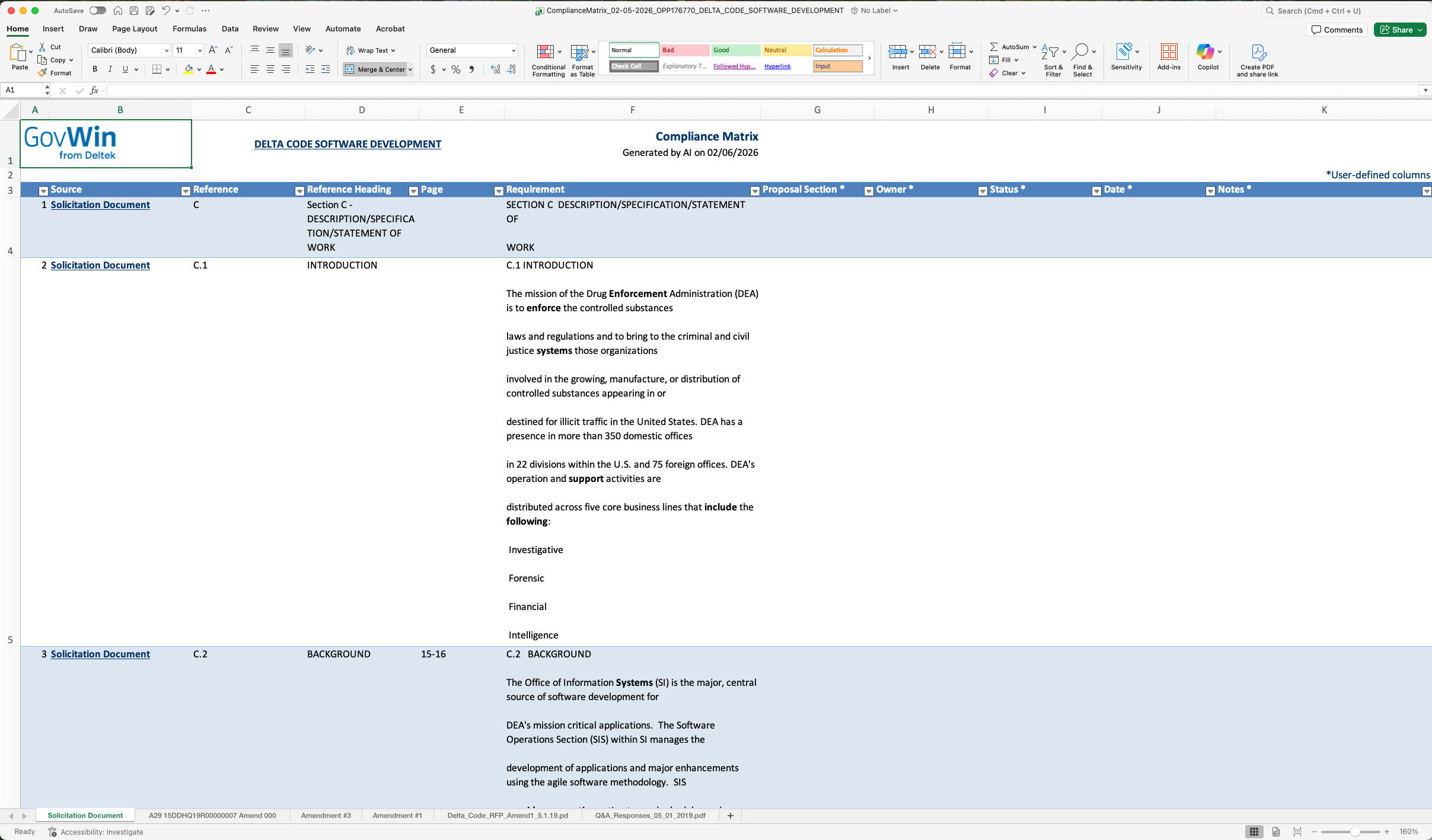 GovWin IQ Compliance Matrix