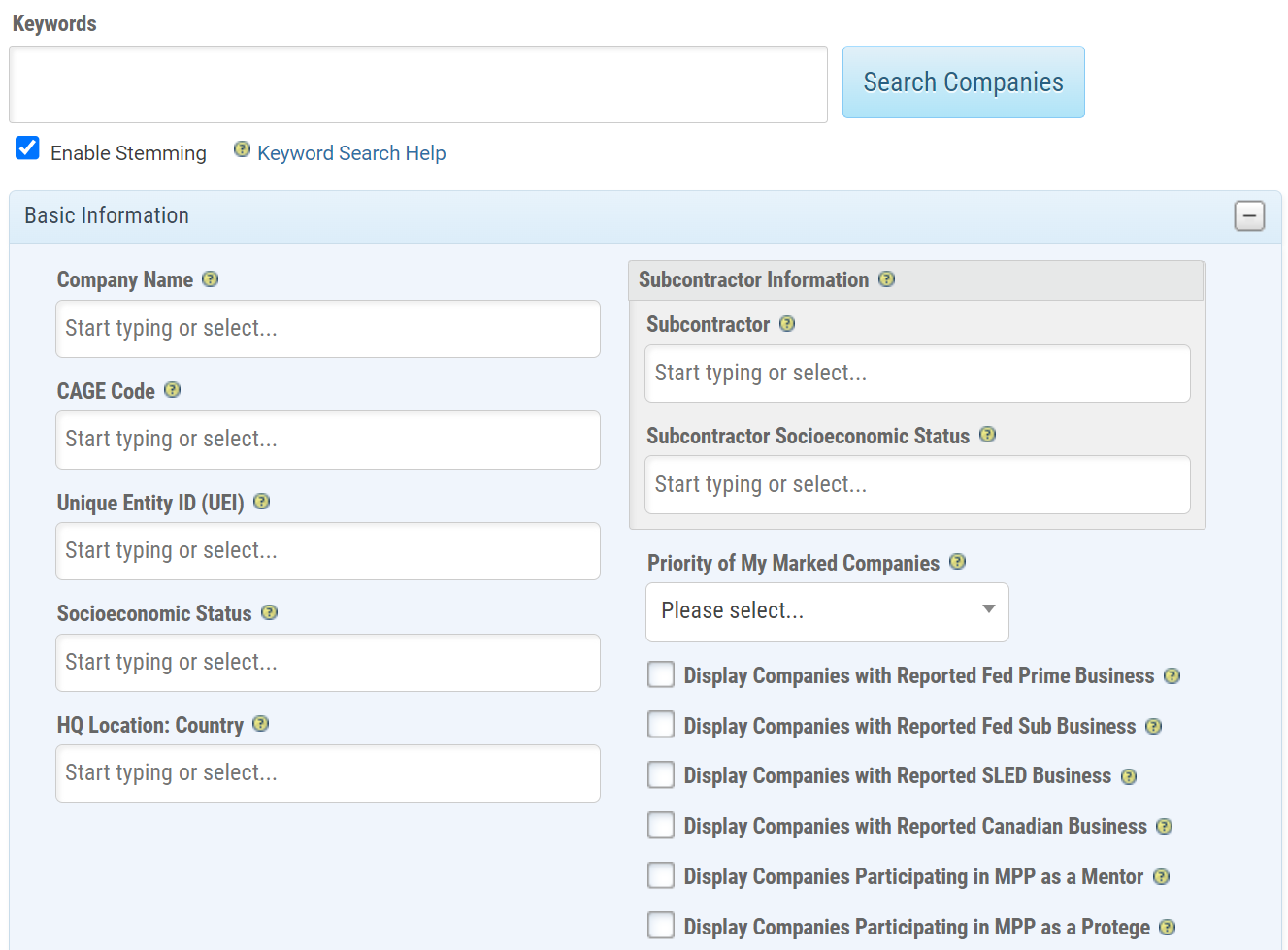 Company Search-Sub Info