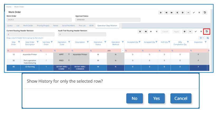 Track changes across multiple tabs including Work Order