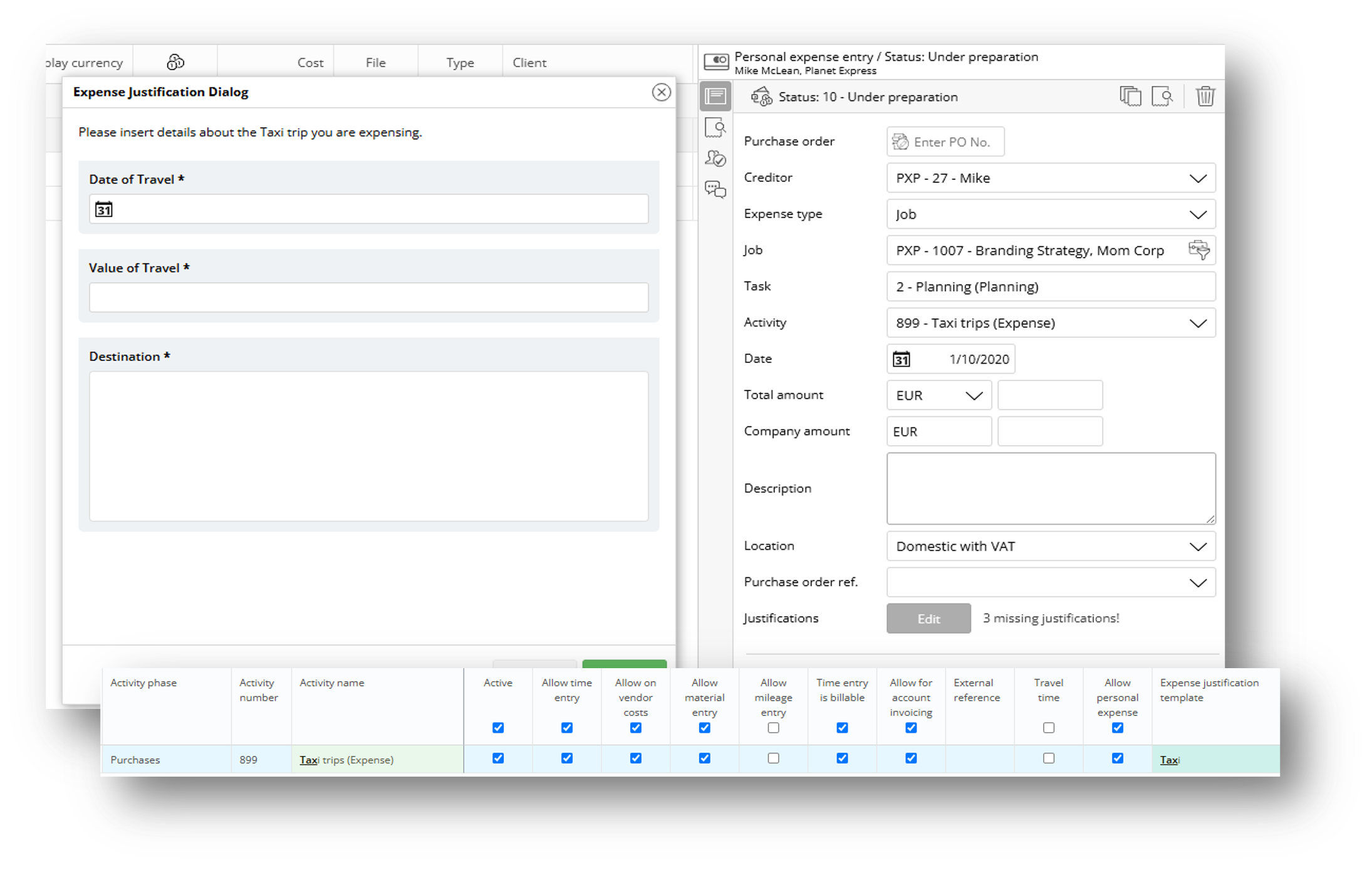 Deltek WorkBook new feature to have configurable justification templates for your expense claims