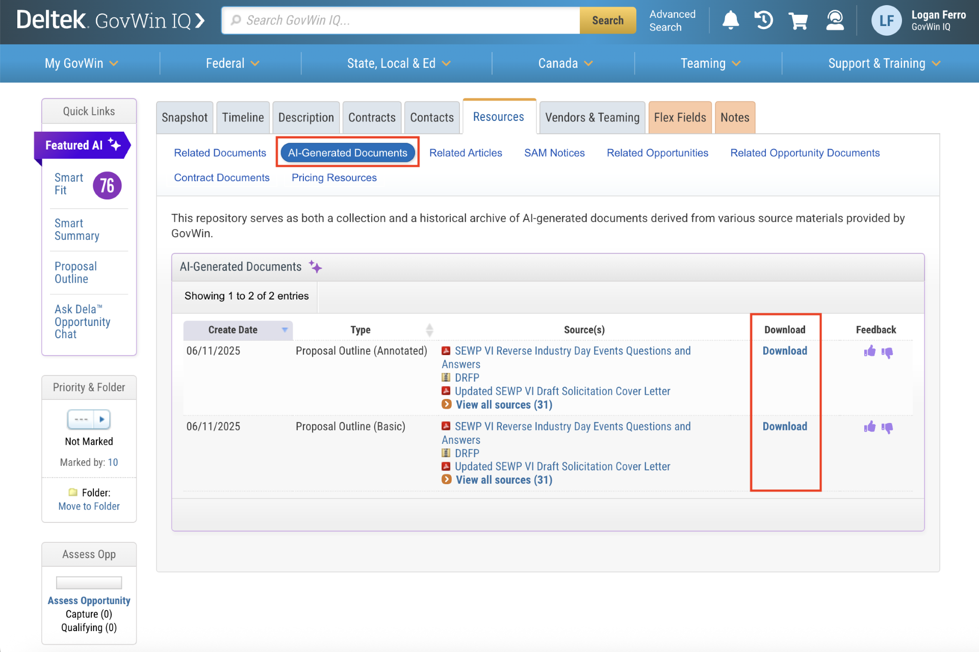 Easily Download to MS Word with Easy Access to Source Documents