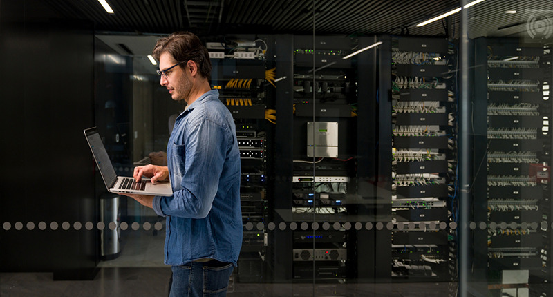 IT professional working in a server room