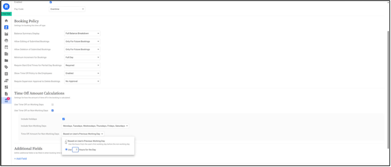 Book Time Off on Non-working Days