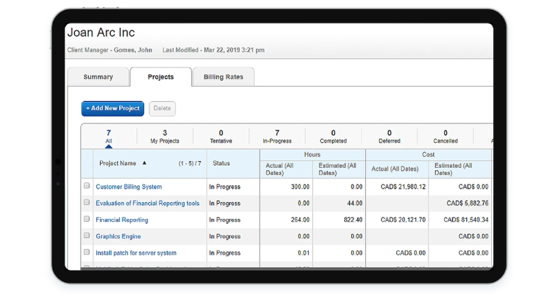 Replicon Time client manager interface