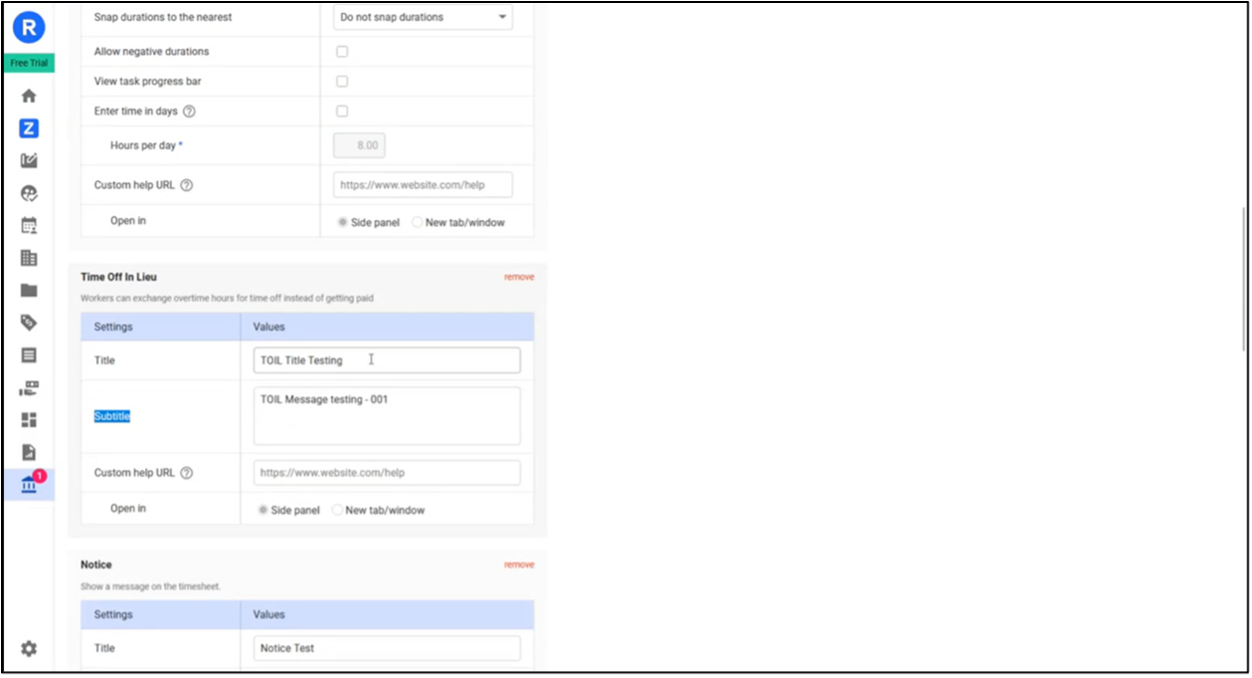 Custom Time Off in Lieu Messaging on Timesheets