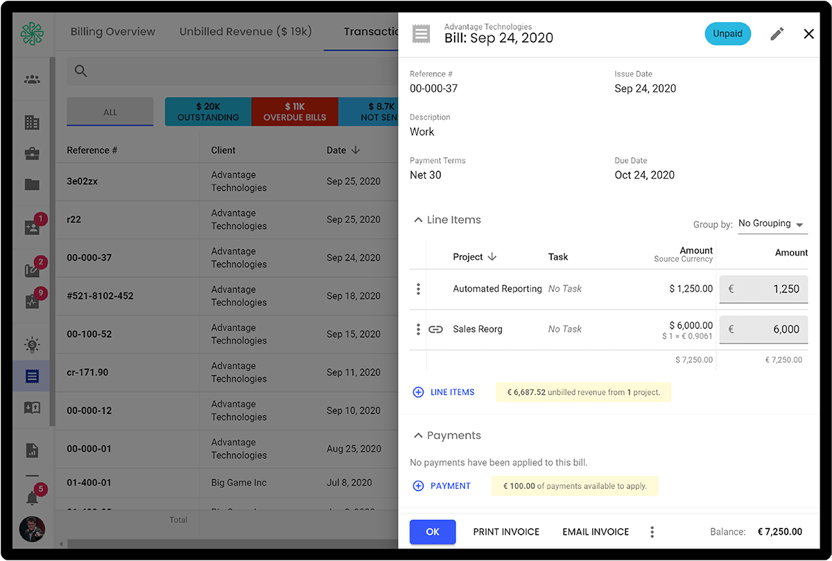 project finance invoicing