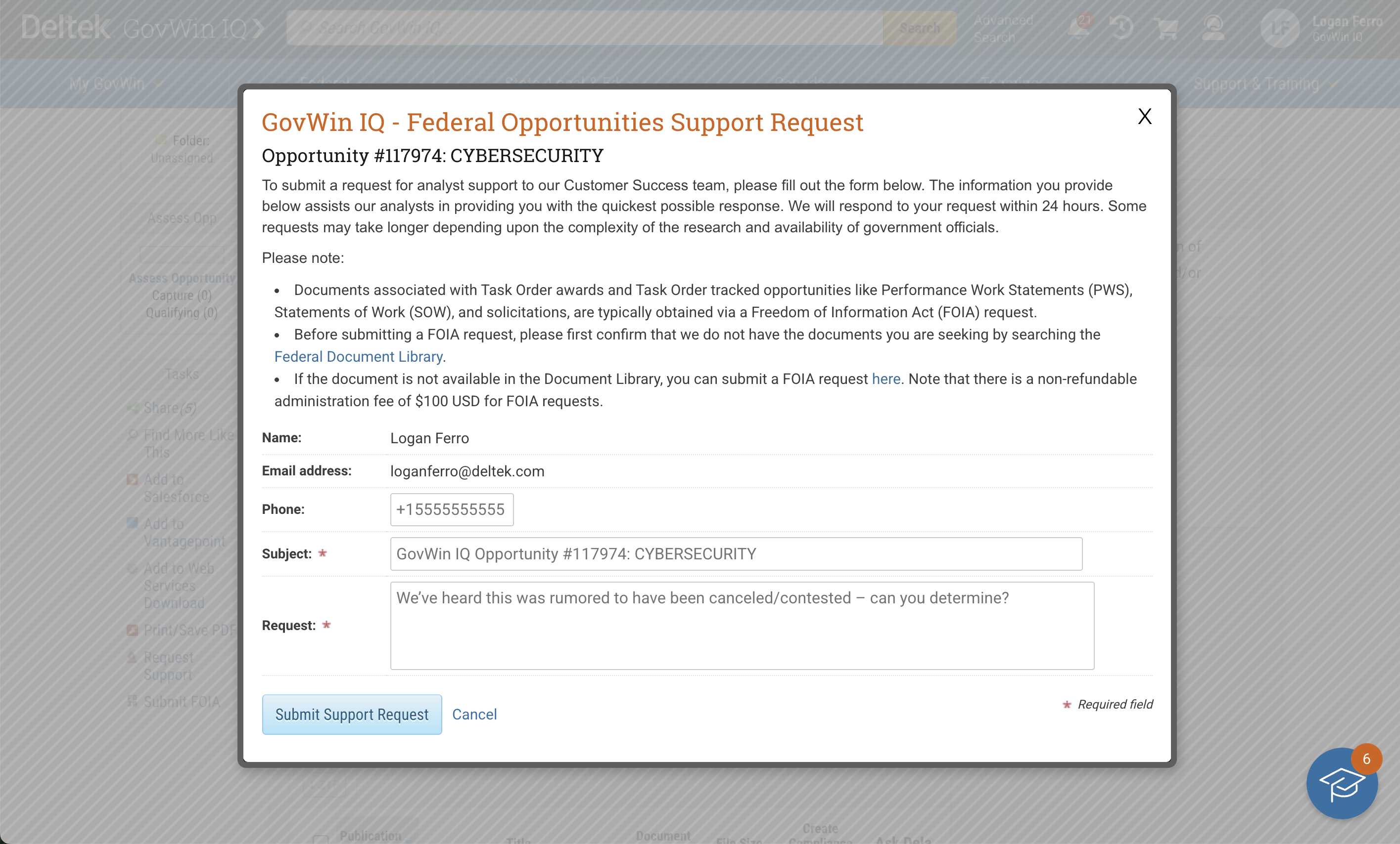 Support for Federal Opportunities