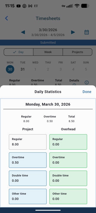 View breakdown of daily statistics