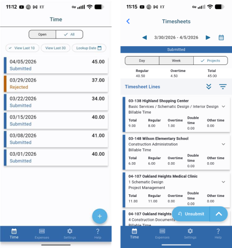 Easily capture time in Ajera Time & Expense mobile app