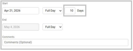 Auto-Calculate End Date for Long Time Off Bookings