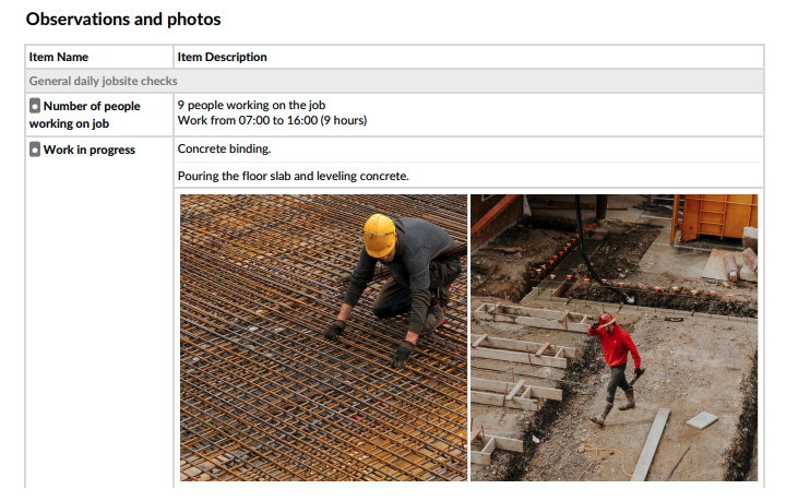 Construction site report checklist example