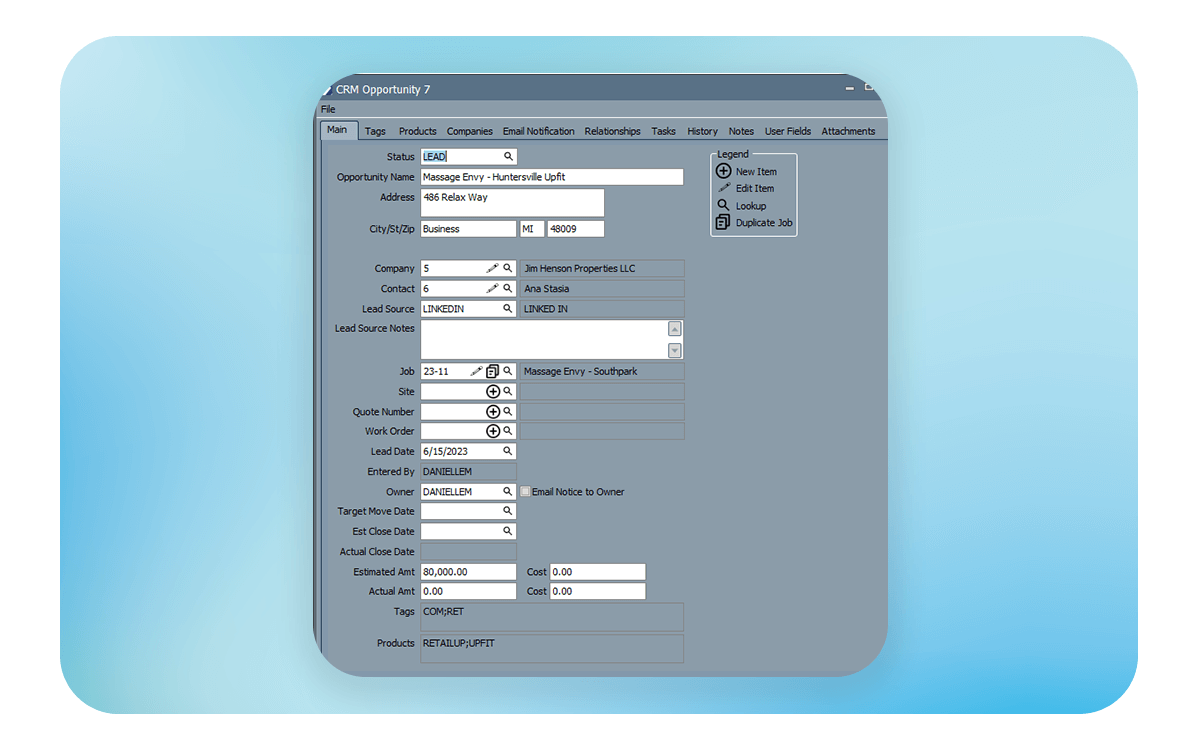 ComputerEase CRM Opportunity Screen