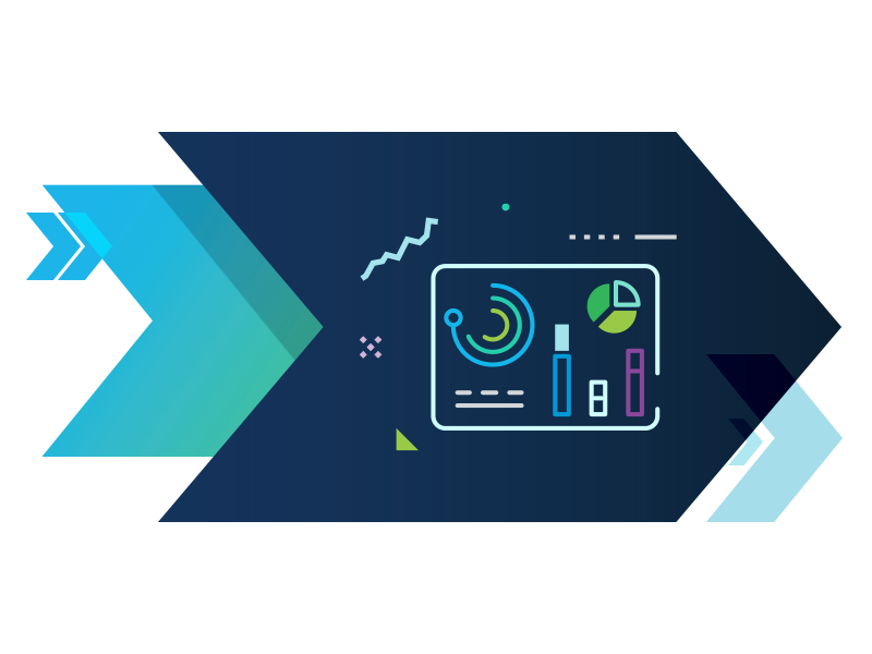 Maconomy Business Intelligence module graphic showing analytics, charts, and KPI tracking