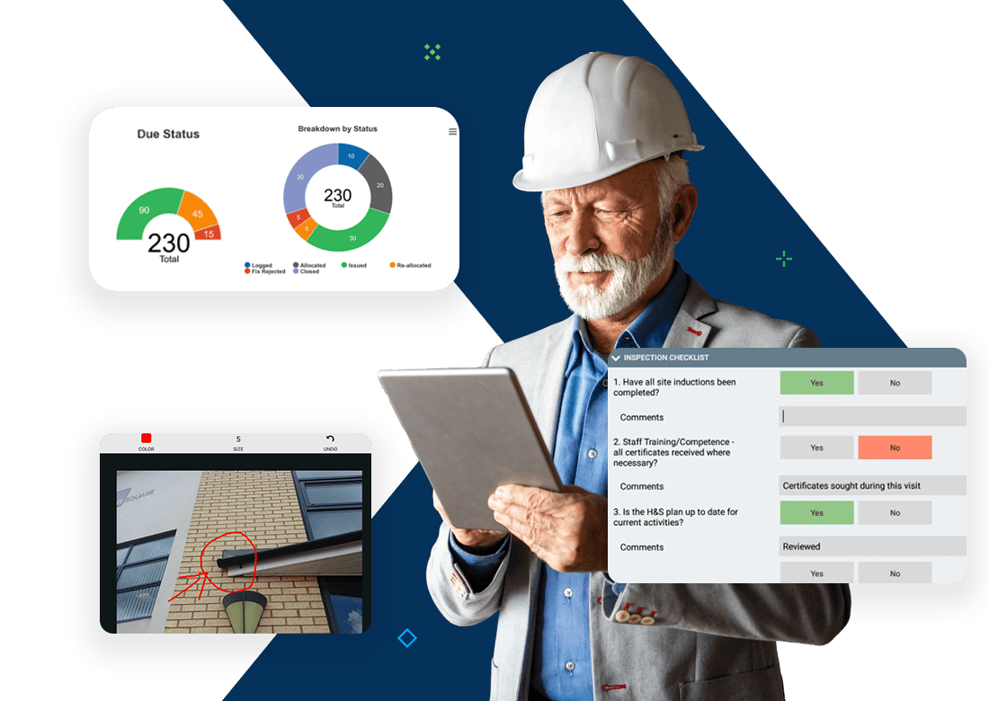 Construction manager using tablet for field data capture with Deltek PIM mobile working