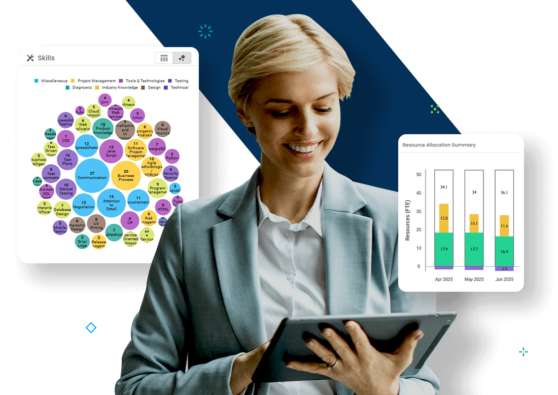 Professional using Deltek Polaris PSA for IT & Consulting with dashboards for skills mapping and resource allocation