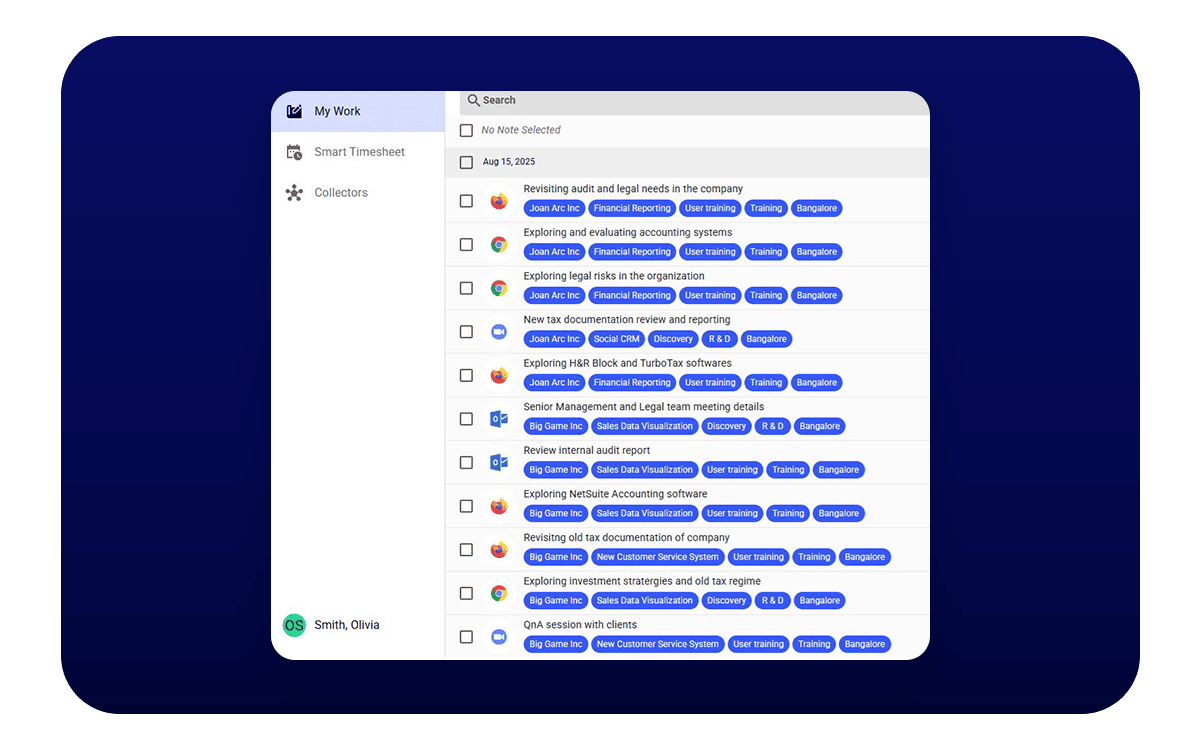Replicon time and billing software dashboard displaying AI-powered timesheet and task list.