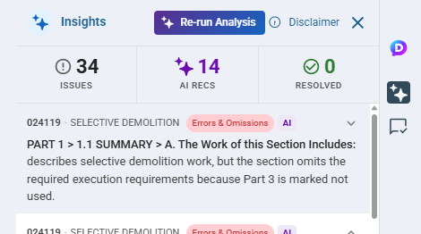 Insights highlighting potential issues with specification content