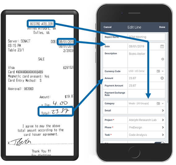 Snap a business card or receipt and Dela creates the record for you