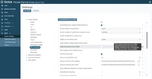 Deltek Maconomy Enable Access Control setting validating project access against user permissions