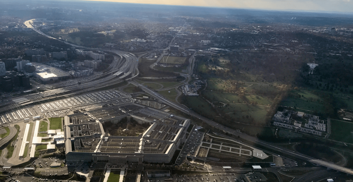 Aerial view of the Pentagon and surrounding road network