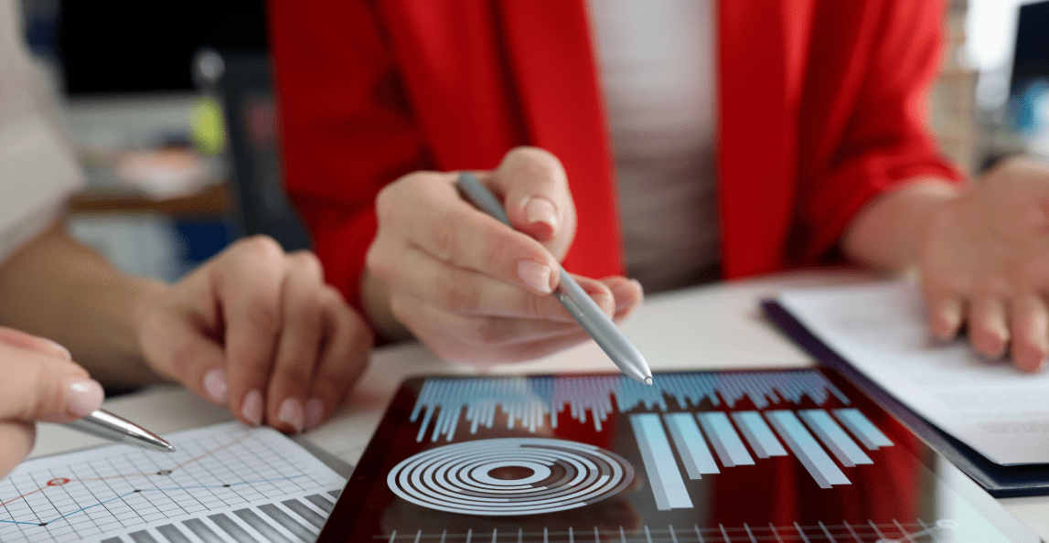 Business team reviewing analytics dashboard