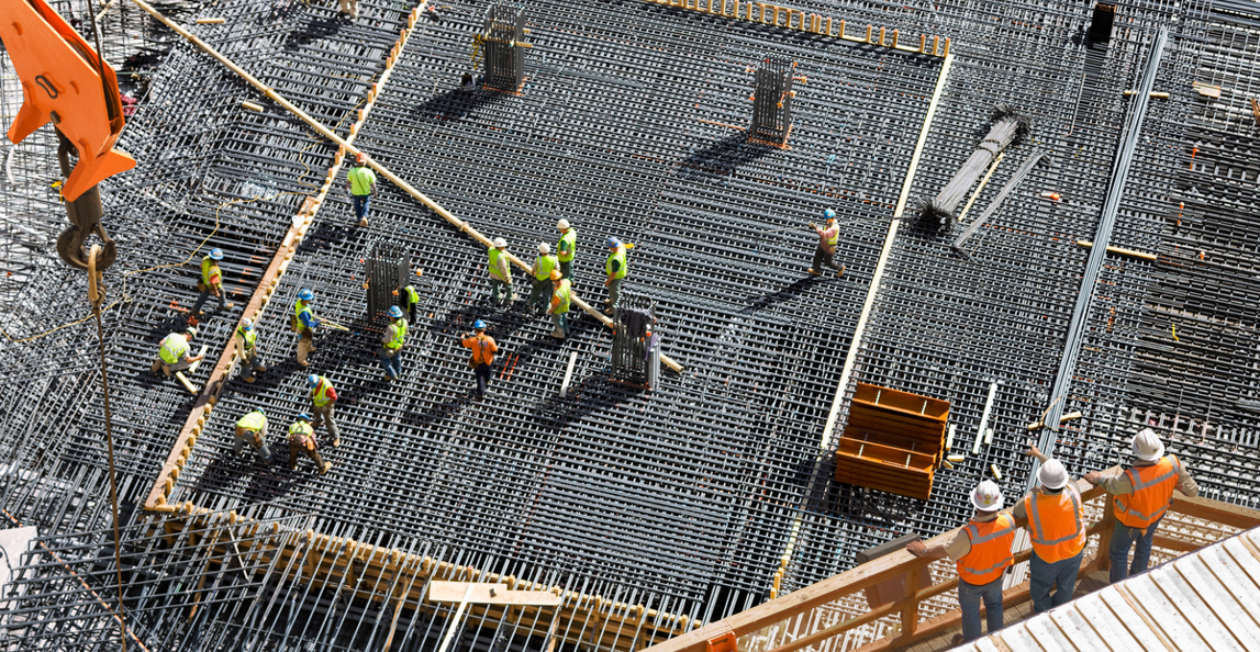 overhead view of construction work in progress