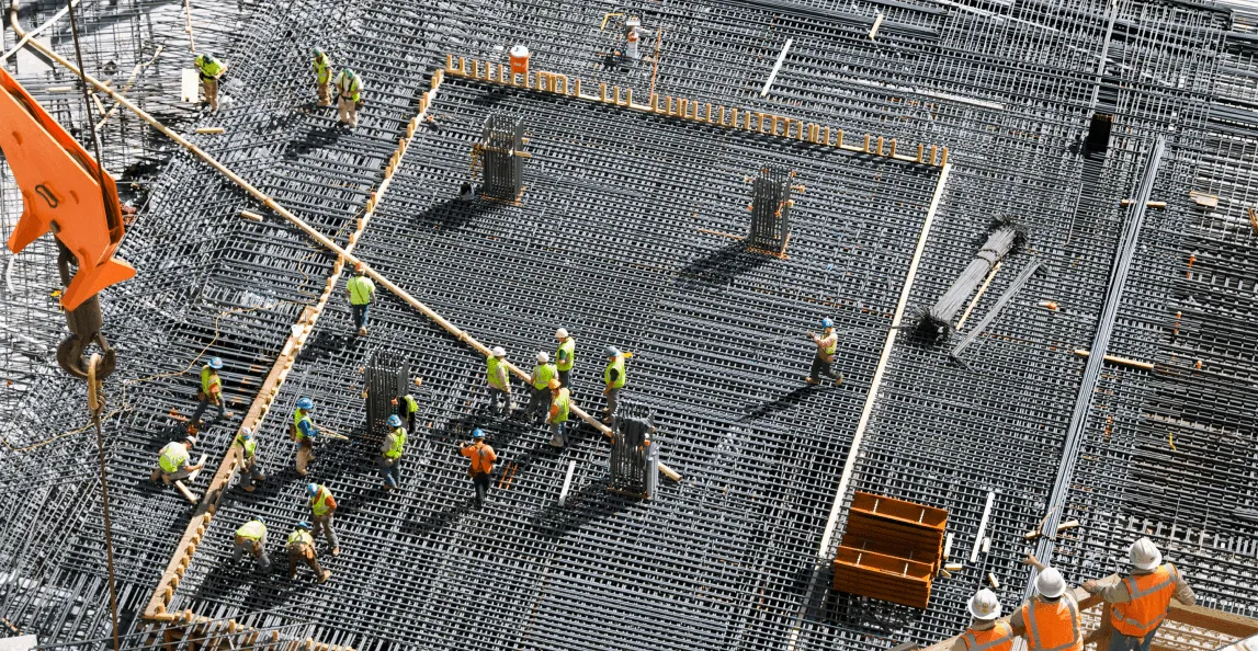 overhead view of construction work in progress