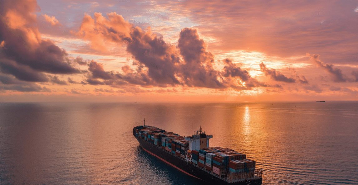 Container ship sunset midjourney ai