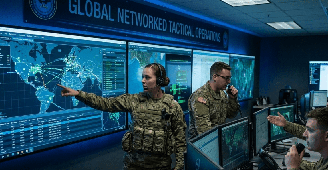 Military cyber operations center monitoring global networks