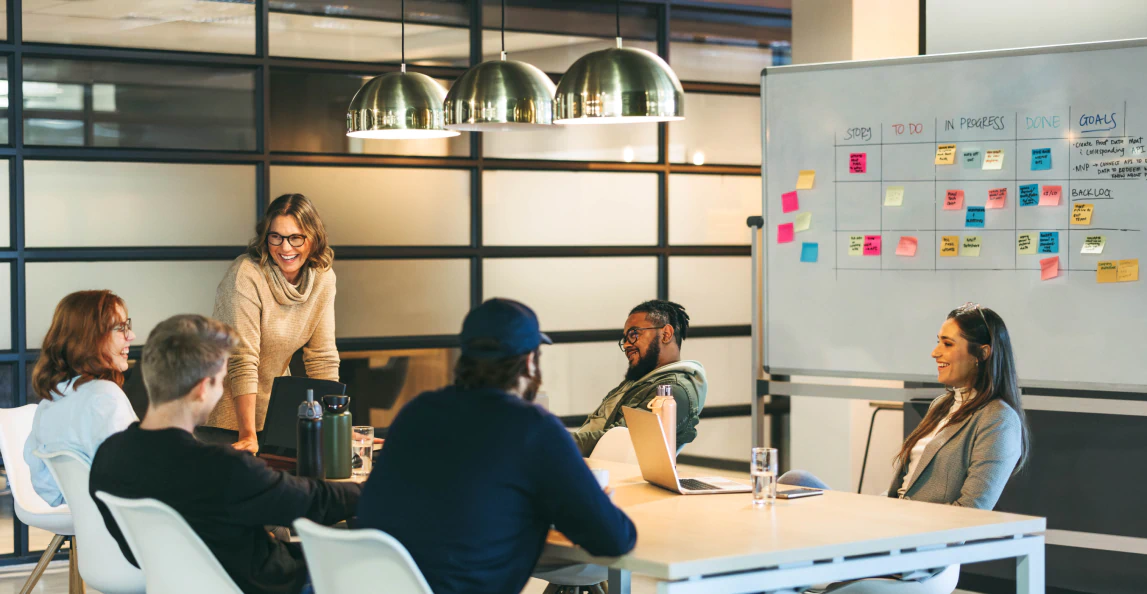 Team collaborating in a project planning meeting