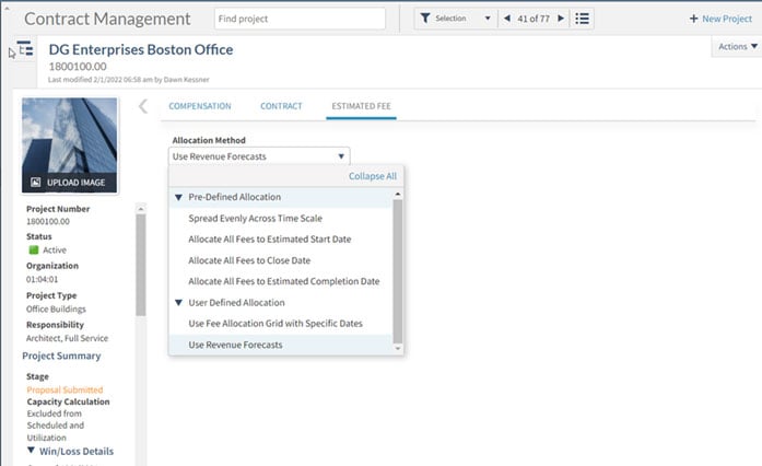 vantagepoint revenue forecasts on dashboard