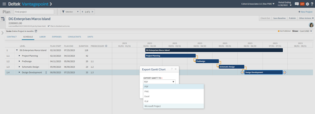 Export Schedule