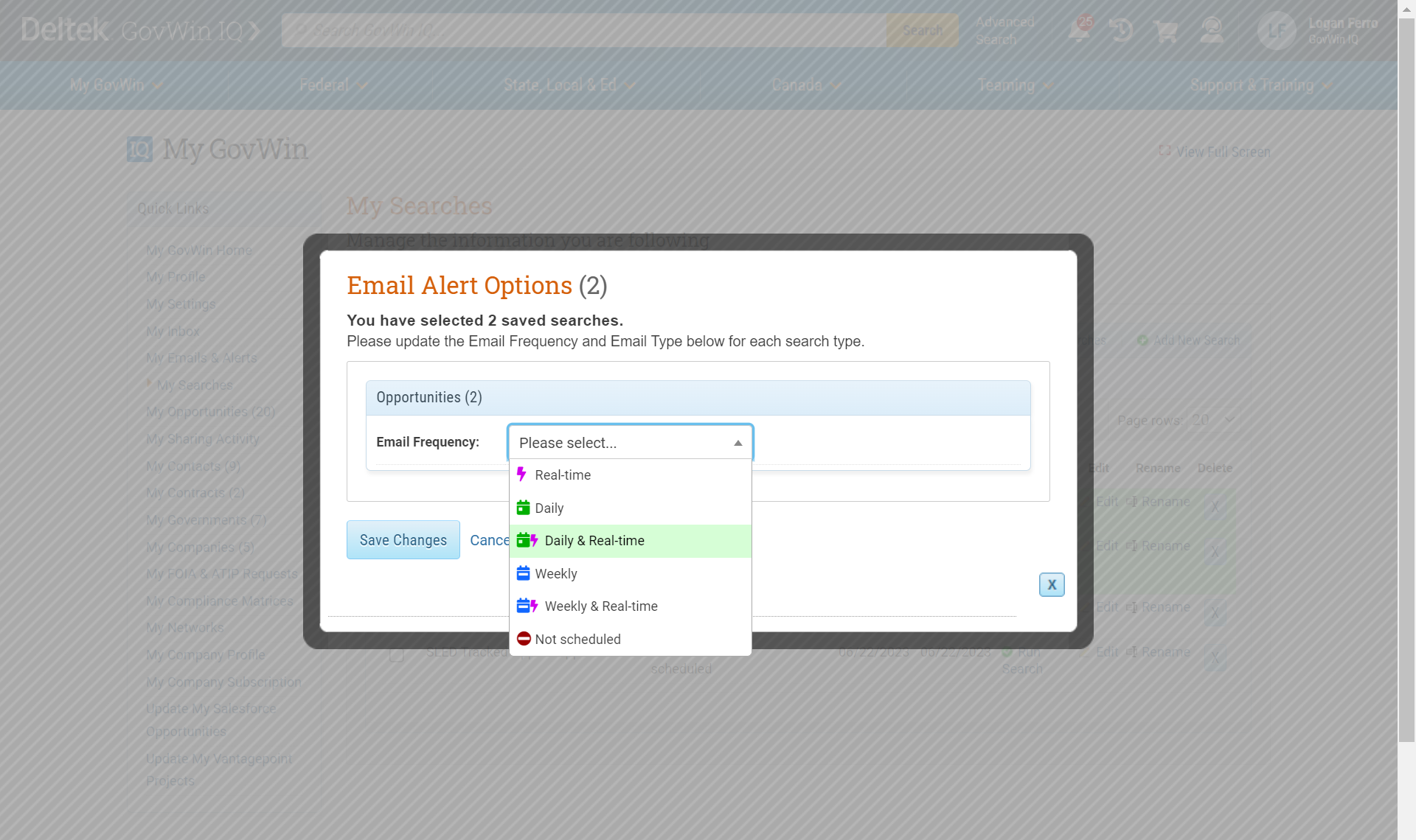 To opt-in to real-time notifications for Saved Searches