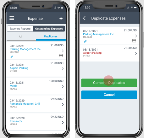 Time and Expenses Mobile Duplicate Expenses