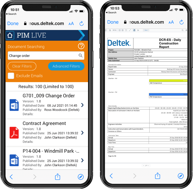 Deltek PIM Mobile Live Browsing