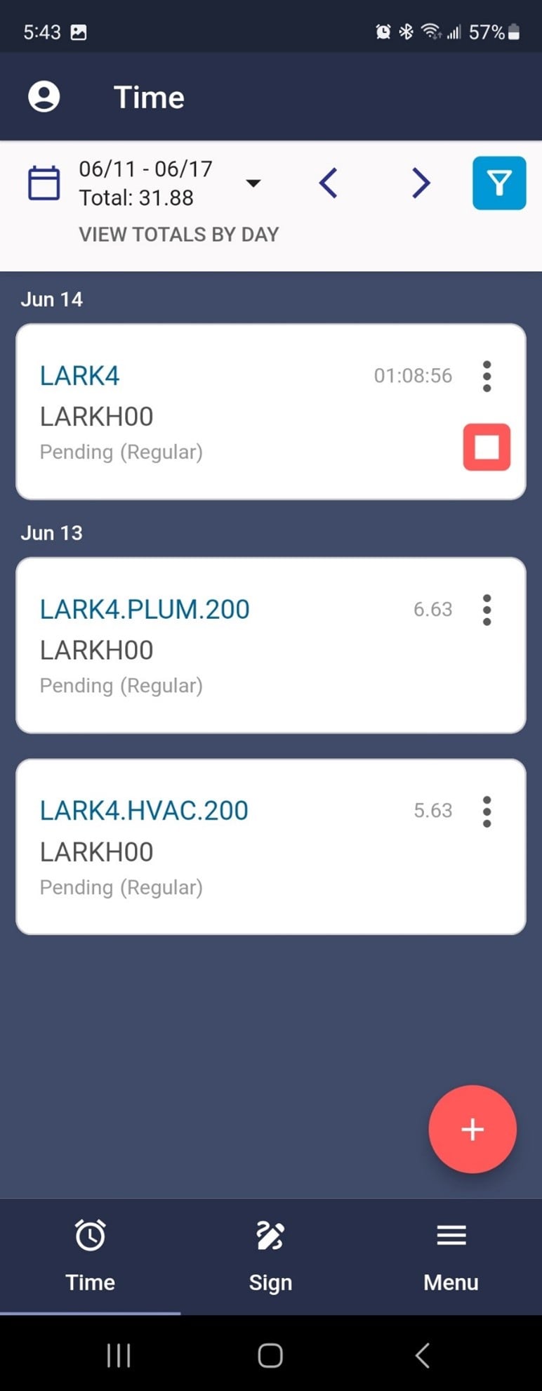 ComputerEase Field Real-Time Time Tracking screen