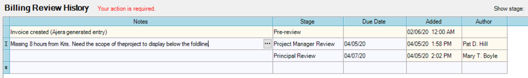 Ajera Billing Review History