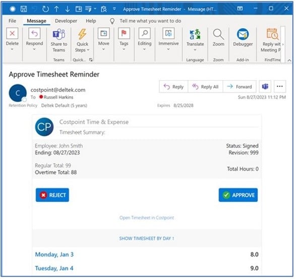 Timesheet Approval Reminder Screenshots