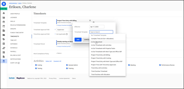 Assign Timesheet Templates in Advance