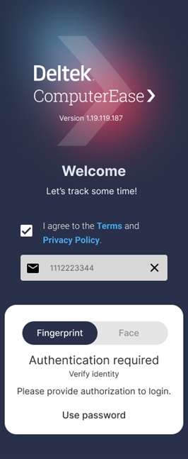 CE Authentication Screen