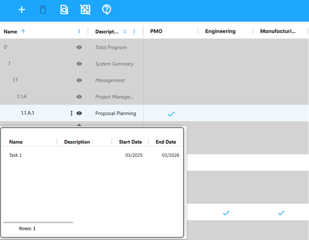 View tasks assigned to RAM elements at a glance&mdash;no need to switch screens