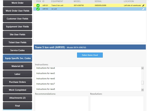 FieldEase Work Order Multi-Instruction Display