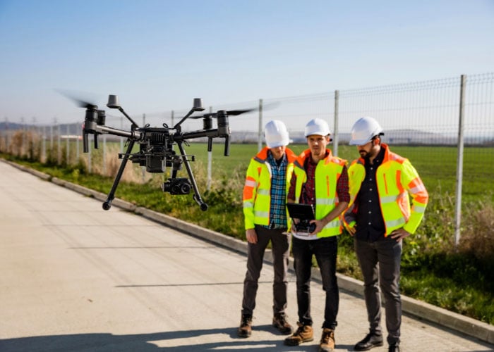 Aerospace and defense contractors testing a drone