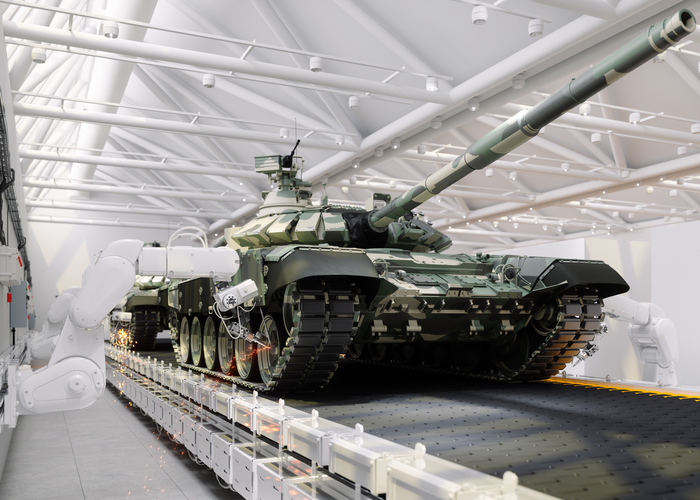 A close-up view of an army tank, highlighting its armored exterior, tracks, and turret details