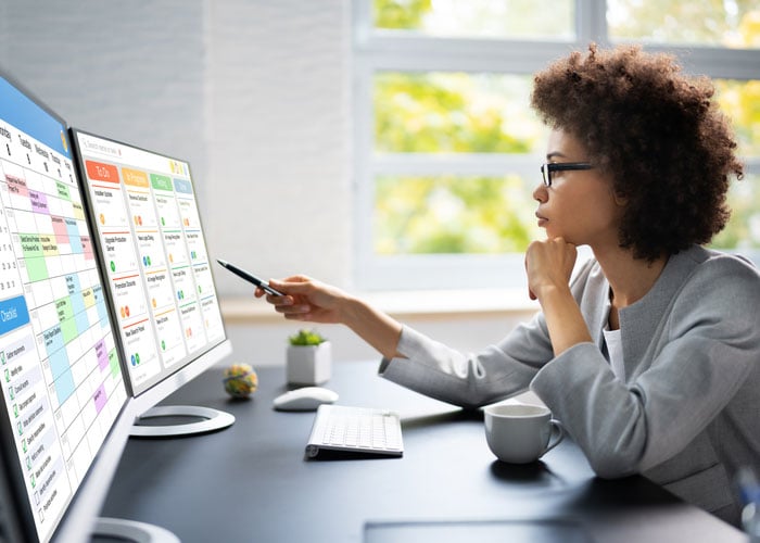 Woman looking at reports